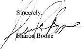 Sharon Boone testimonal signature